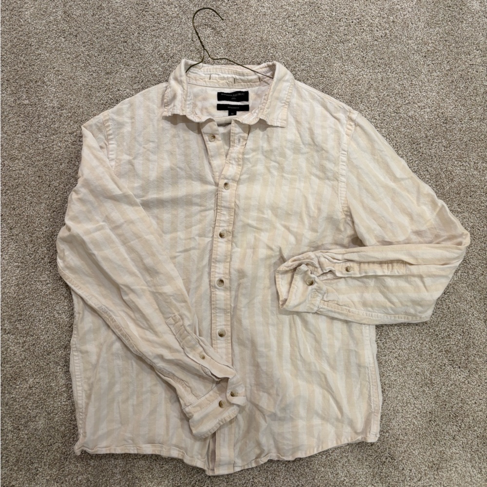 Banana Republic Linen Beige Stripe Button-Down Shirt